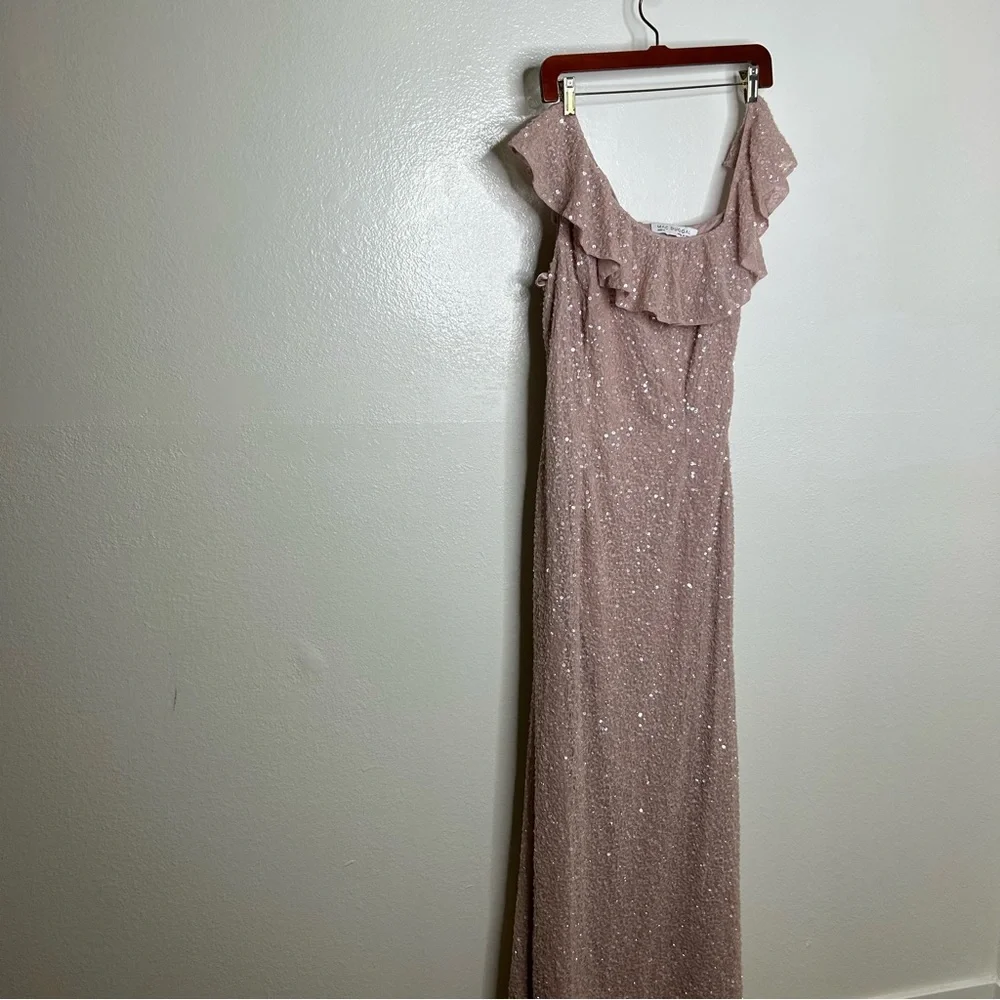 Mac Duggal One Shoulder Asymmetrical Sequin Gown Pink 8